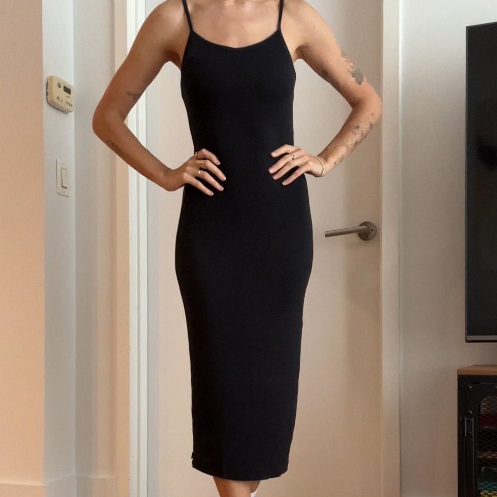 TNA Black Stretch Midi Dress